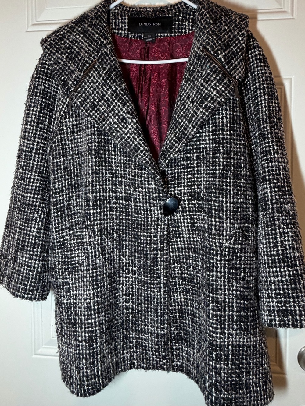 Lundstrom Black & White Tweed Women's Coat made in Canada